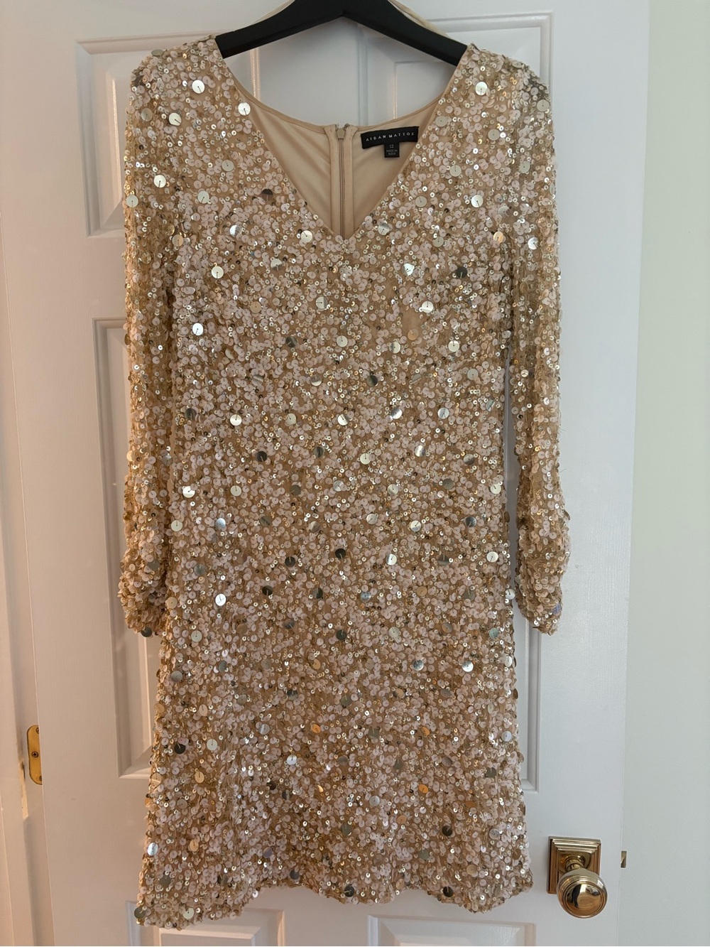 Sequin V-Neck Cocktail Dress - Champagne (size 12)